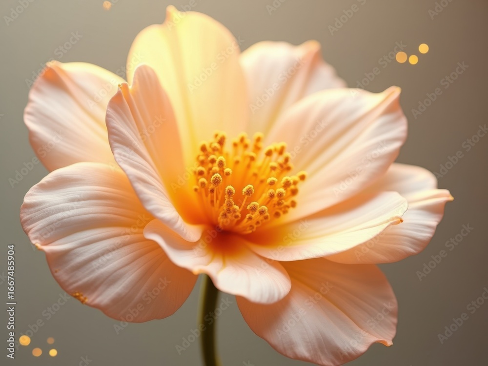Fototapeta premium Delicate Peach Flower with Soft Golden Bokeh