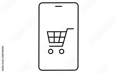 スマホとショッピングカートのオンライン決済のフィンテックアイコン