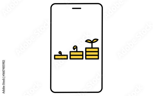 スマホと積立投資で資産が増えるイメージのフィンテックアイコン