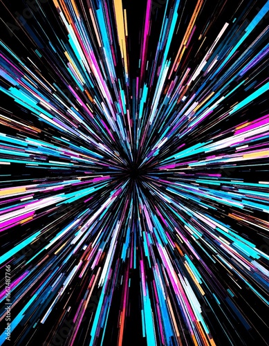 A vibrant abstract background featuring dynamic lines and twinkling stars.