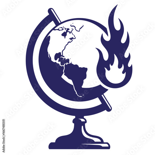 Globe and flames silhouette symbolizing global warming or environmental crisis concept