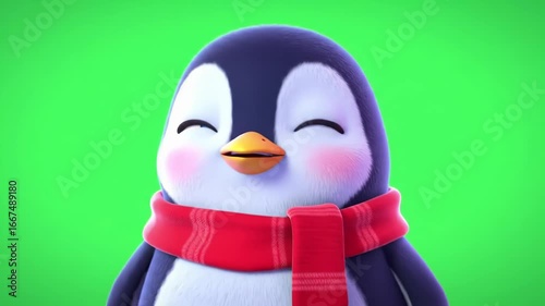 Cute Animated Character Smiling in Green Screen Background