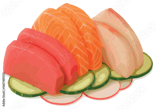Artful sashimi arrangement vector: elegant japanese cuisine for culinary inspiration