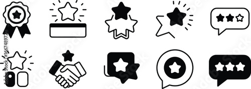 award ribbon star, featured item, achievement ribbon, favorite star, review stars, rating speech, cross‑platform rating, trusted partnership, review icon, quality recognition illustration