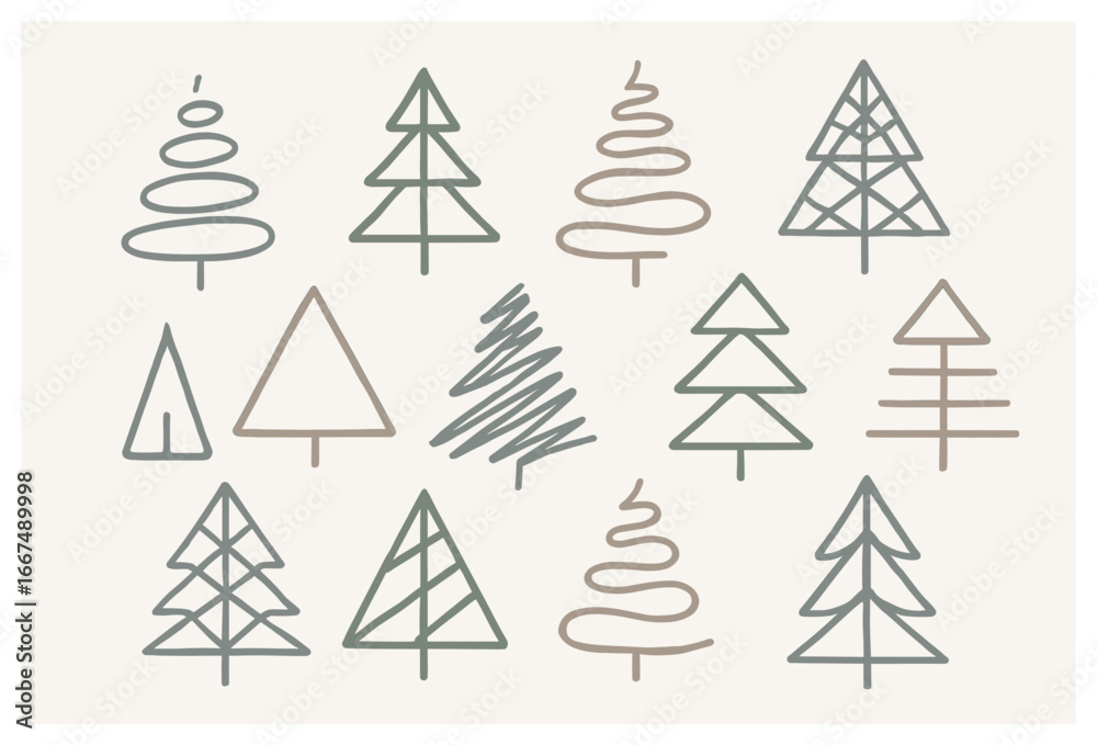 Obraz premium Minimalist christmas trees vector art | abstract festive holiday design collection