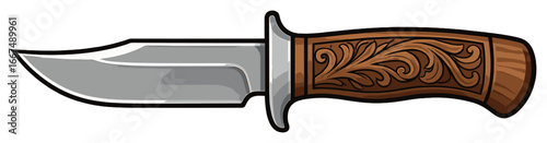 Elegant hunting knife vector | detailed knife illustration with ornate handle design