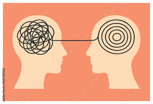 Contrasting minds vector: illustrating complex vs. simple thought processes and communication