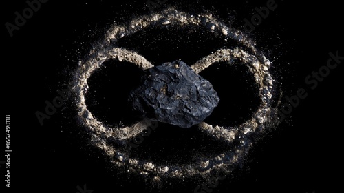 A tiny meteorite rests on an infinity symbol crafted from probability percentages.