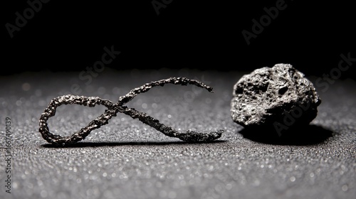 A tiny meteorite rests on an infinity symbol crafted from probability percentages.