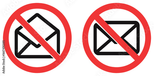 Email prohibition vector: no email icons, message blocking, and communication restriction symbols