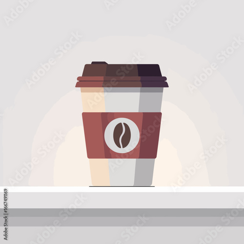 akeaway Paper Coffee Cup Icon with Bean Logo Flat Vector Illustration