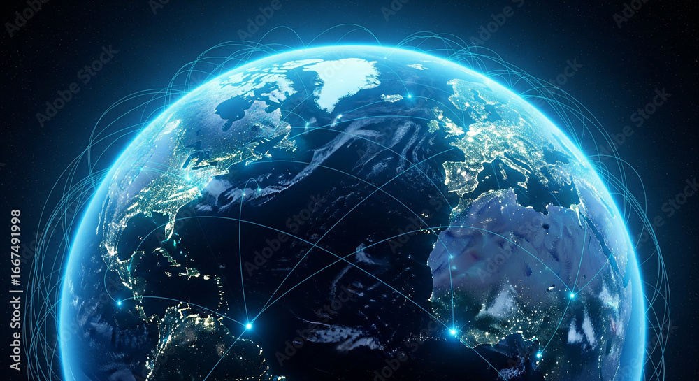 Fototapeta premium Digital Earth globe with glowing network connections