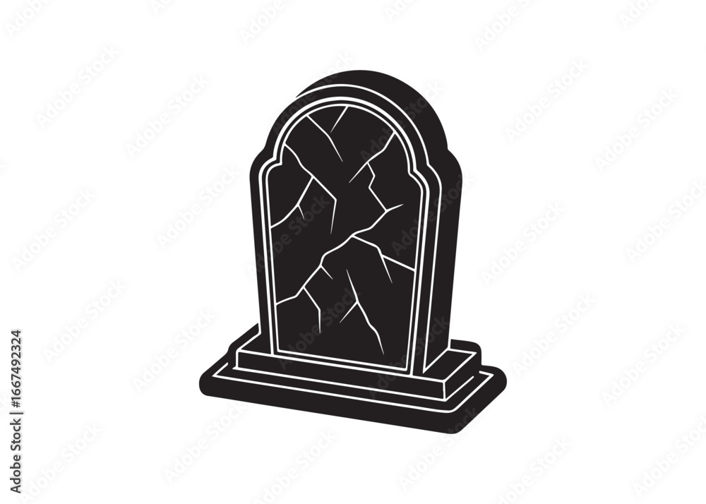 Fototapeta premium Gravestone Silhouette Vector Illustration Isolated on White Background.