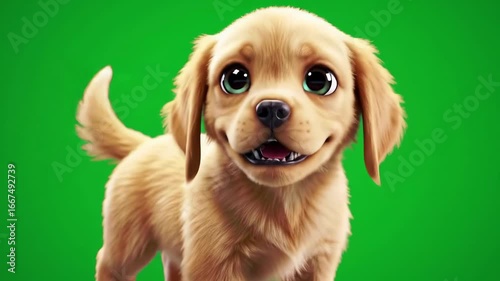 Cute Puppy Wagging Tail on Green Screen Animation Loop