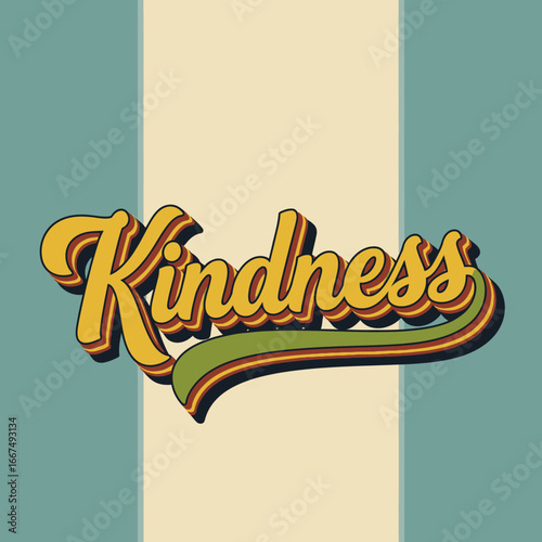 Retro-Style Kindness Word Art with 3D Effect and Vintage Color Palette.