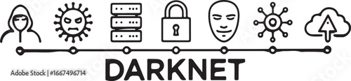 Cyber security icons and darknet text hacker virus