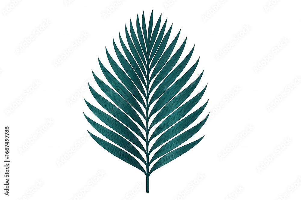 Fototapeta premium Vivid teal palm frond floating against transparent backdrop, radiating exotic botanical freshness