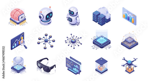 Isometric AI Technology Icons Set for Futuristic Concepts