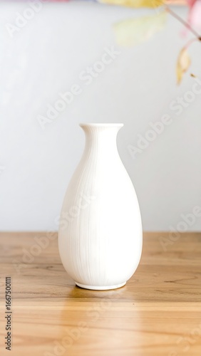 Simple white vase on a light wood table