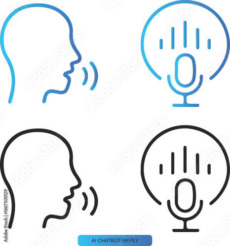 “AI CHATBOT REPLY” – Icon Quartet Featuring Voice Input and Microphone Recognition for Emotional-Tech Branding, Conversational Interfaces, and Modular Dialogue Systems