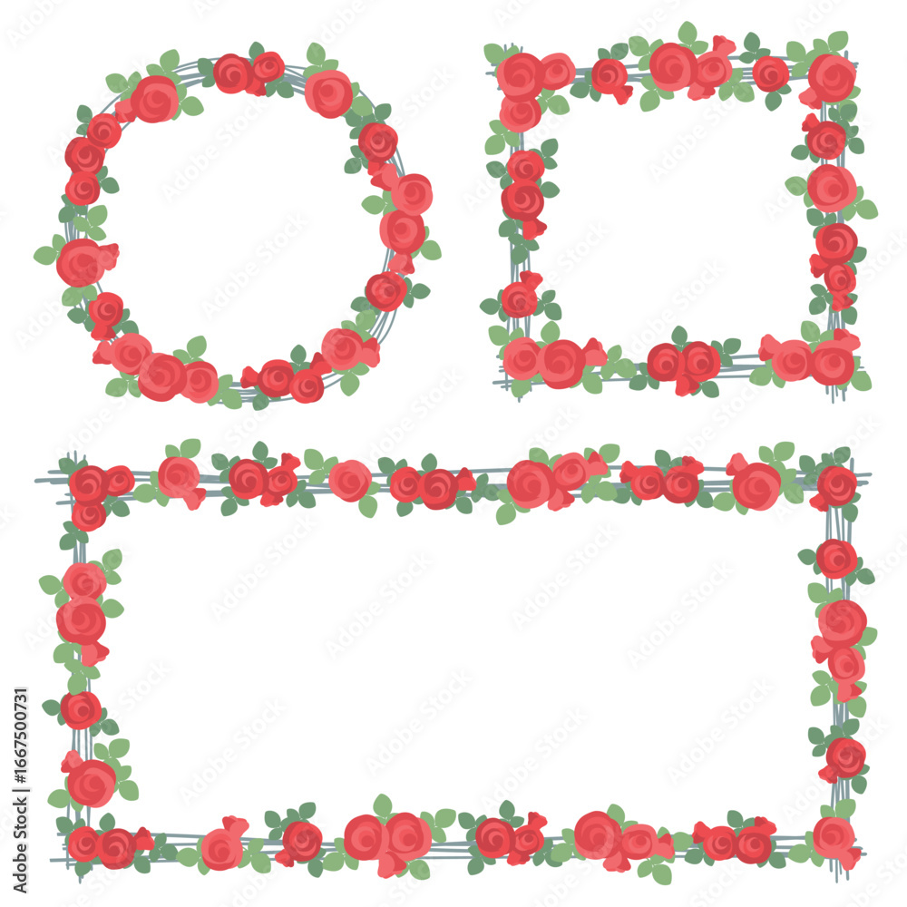 Obraz premium Red Roses Frame Vector Set