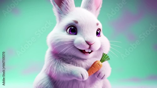 Rabbit Holding Carrot Close Up on Simple Background