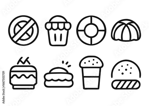 Collection of delicious bakery and pastry themed graphic elements for culinary branding and sweet treat designs