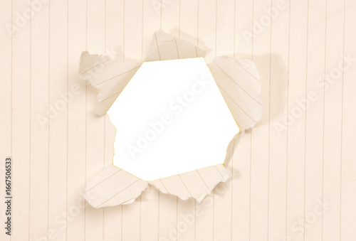 A realistic torn hole in paper with rough edges, isolated on transparent background (PNG). Perfect for design mockups, photo overlays, or creative cutout effects revealing content beneath.