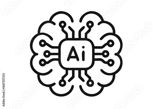 Abstract digital artificial intelligence brain concept with technological circuitry and neural network elements in vibrant colors