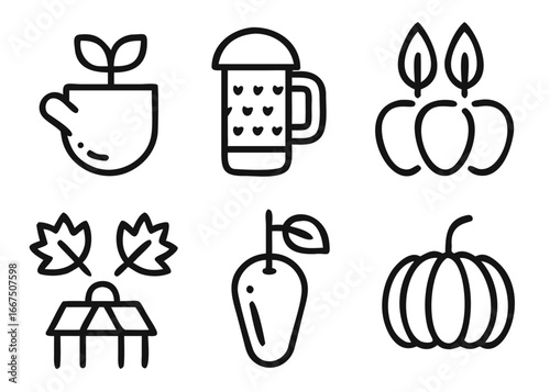 Collection of autumn themed graphic elements featuring a pump with adjustable line weight and seasonal colors