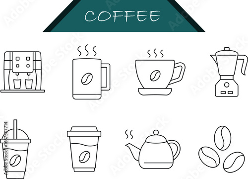 Minimal Coffee Icons – Espresso, Cups, Beans, and Brewing Essentials.