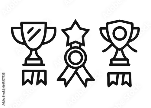 Charming hand drawn doodle style award icon featuring a winner trophy cup for recognition and achievement designs