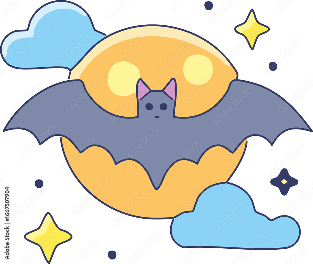Obraz premium Vector bat silhouette flying with the moon and clouds