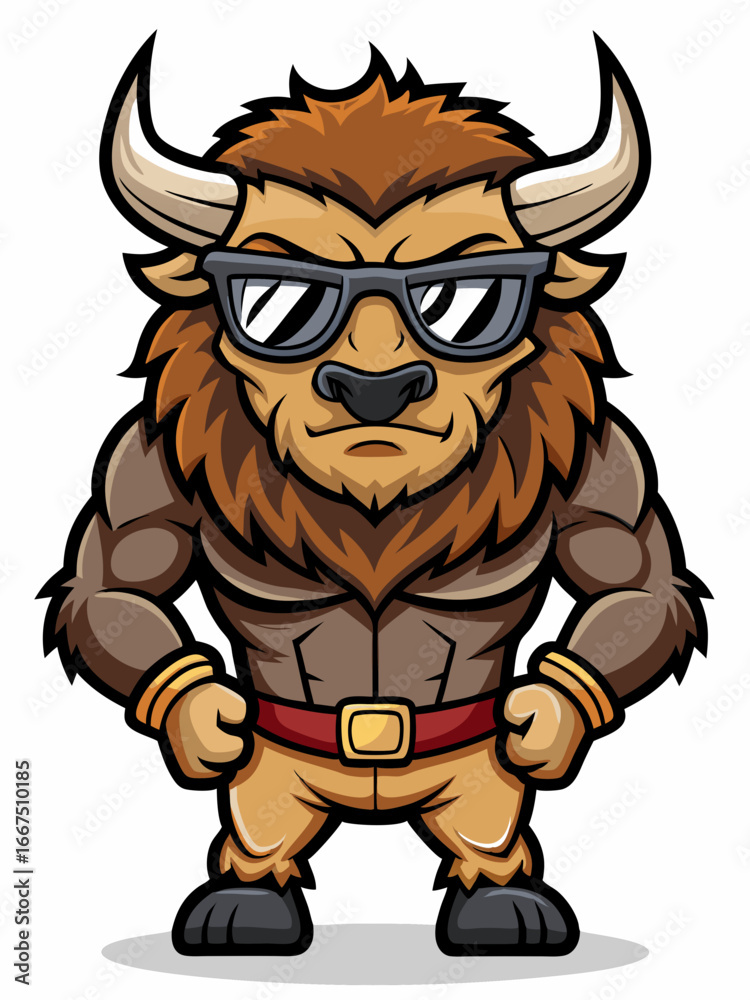 Obraz premium colorful illustration of a cartoon bison mascot, isolated on white background, suitable for logo, mascot, branding, game character, and etc