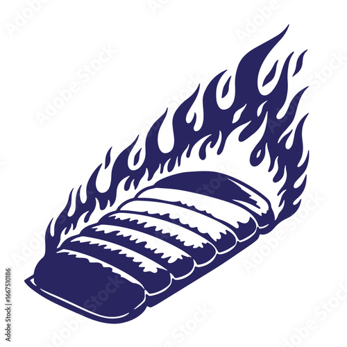 Vector illustration of burning sausages with flames depicting barbecue or grill cooking