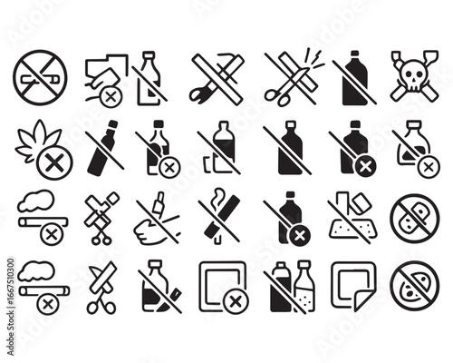 Set of outline icons related to quit addiction .Linear icon collection