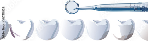 Digital artwork of oral health checkup highlighting cavity in a realistic tooth row
Tooth decay detection concept for dental hygiene education and awareness campaigns