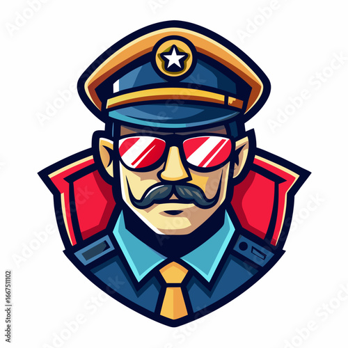 colorful illustration of a cartoon cop mascot, isolated on white background, suitable for logo, mascot, branding, game character, and etc
