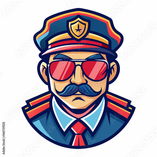 colorful illustration of a cartoon cop mascot, isolated on white background, suitable for logo, mascot, branding, game character, and etc