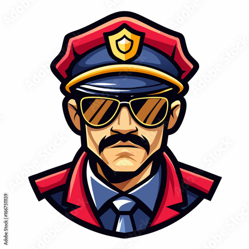 colorful illustration of a cartoon cop mascot, isolated on white background, suitable for logo, mascot, branding, game character, and etc