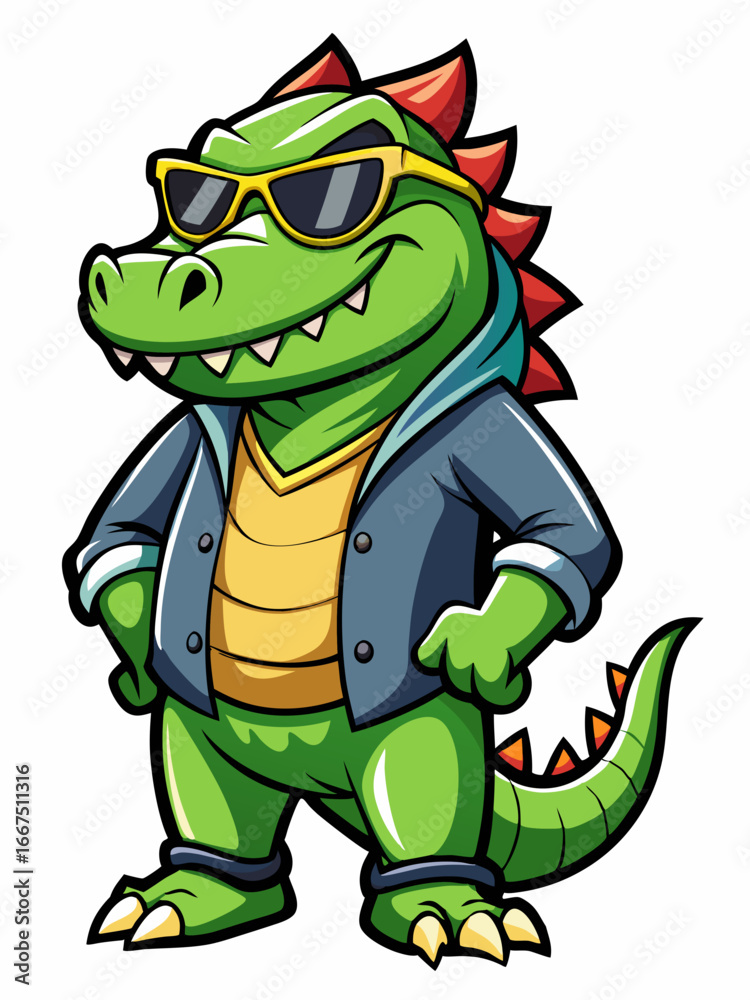 Obraz premium colorful illustration of a cartoon crocodile mascot, isolated on white background, suitable for logo, mascot, branding, game character, and etc