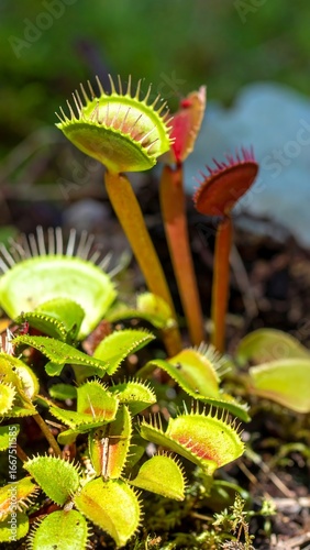Close-up of vibrant carnivorous plants in natural setting