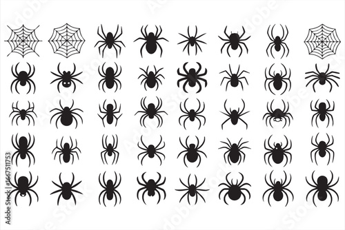Spider and web vector illustration collection for creepy and spooky designs
