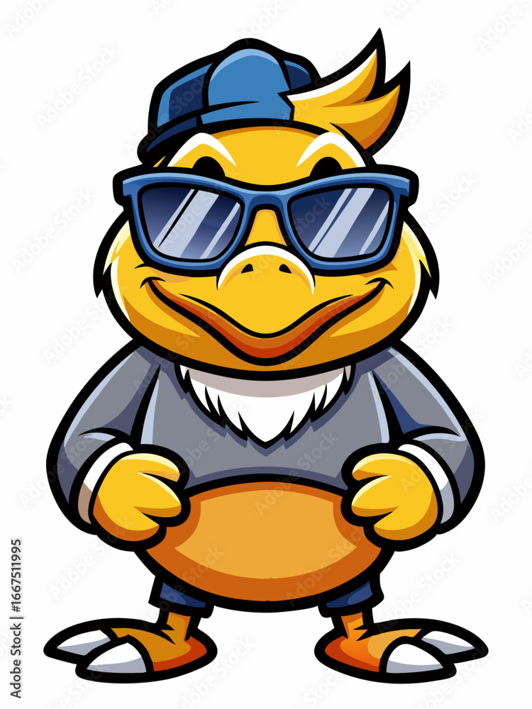 Fototapeta premium colorful illustration of a cartoon duck mascot, isolated on white background, suitable for logo, mascot, branding, game character, and etc