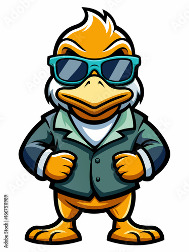 colorful illustration of a cartoon duck mascot, isolated on white background, suitable for logo, mascot, branding, game character, and etc
