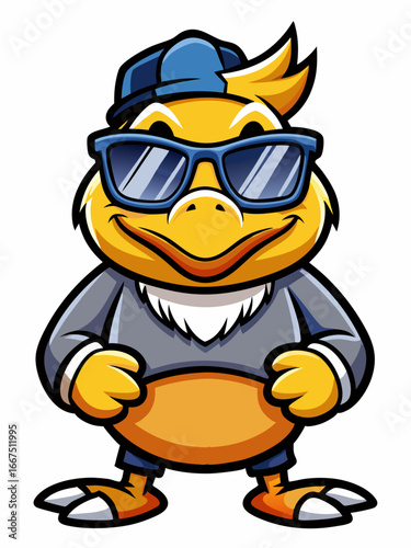 colorful illustration of a cartoon duck mascot, isolated on white background, suitable for logo, mascot, branding, game character, and etc