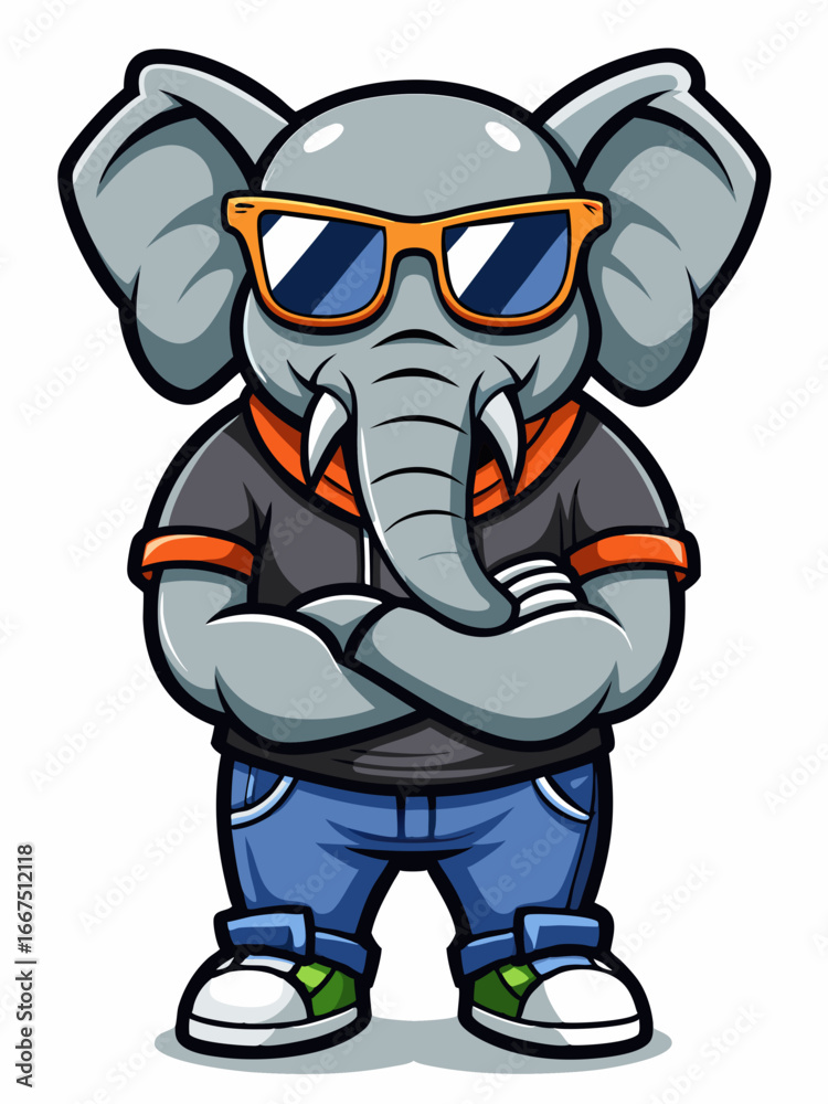 Naklejka premium colorful illustration of a cartoon elephant mascot, isolated on white background, suitable for logo, mascot, branding, game character, and etc