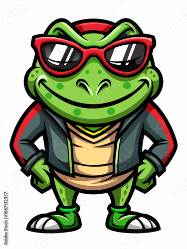colorful illustration of a cartoon frog mascot, isolated on white background, suitable for logo, mascot, branding, game character, and etc