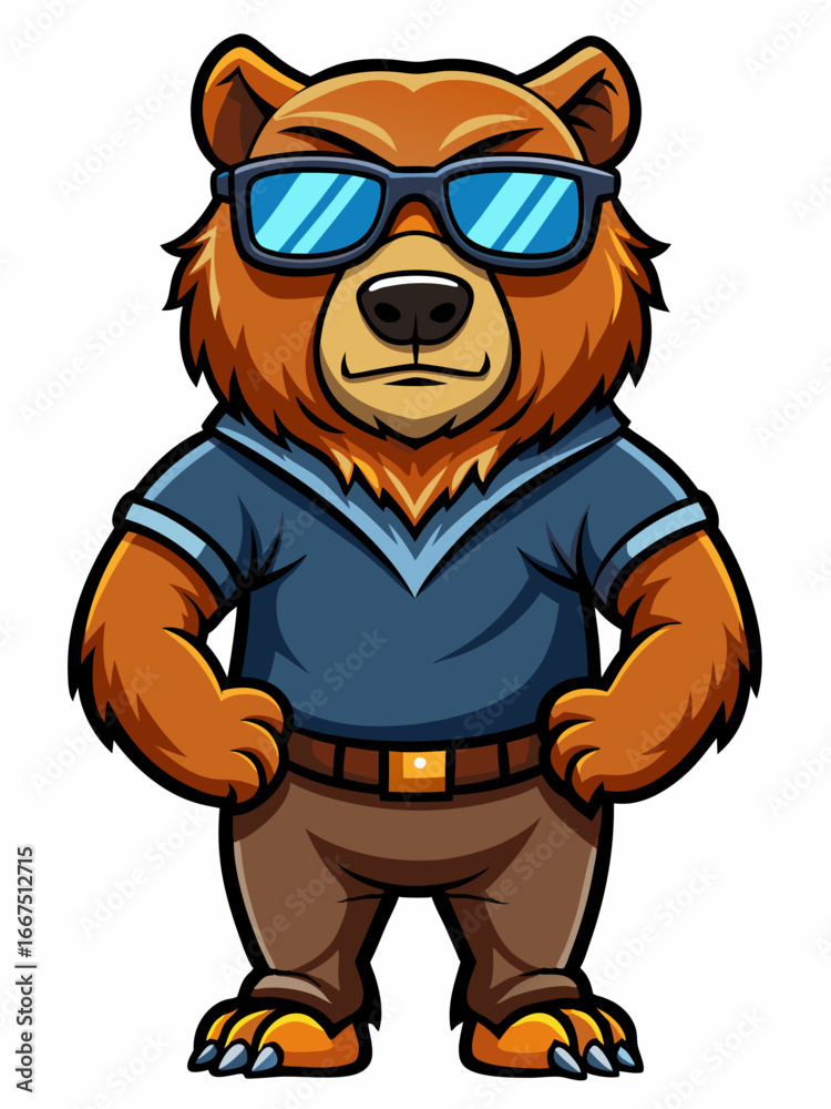 Obraz premium colorful illustration of a cartoon grizzly bear mascot, isolated on white background, suitable for logo, mascot, branding, game character, and etc