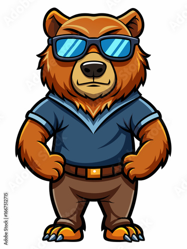 colorful illustration of a cartoon grizzly bear mascot, isolated on white background, suitable for logo, mascot, branding, game character, and etc